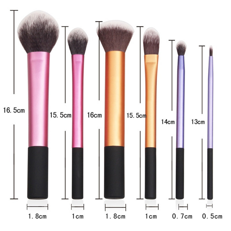 6 Piece Colorful Pro Makeup Brush Set